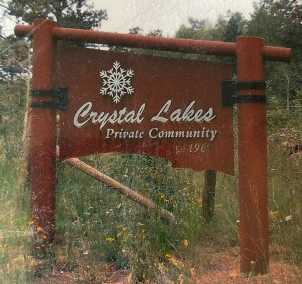 Crystal Lakes Private Community entrance sign funded by the Crystal Lakes Community Fund Association.